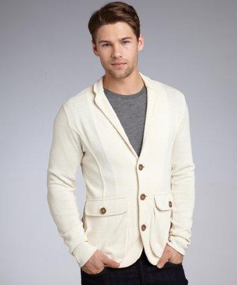 Z Zegna Beige Cotton Knit Brown Trimmed Cardigan