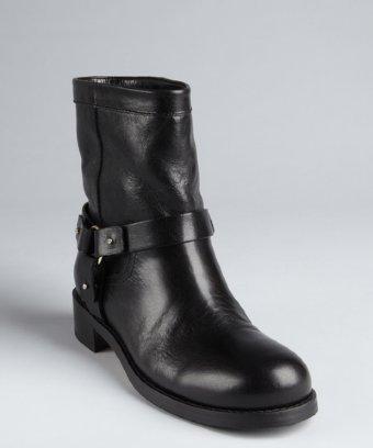 Jimmy Choo Black Distressed Leather 'dixie' Slip-on Harness Boots