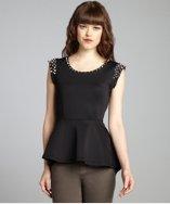Wyatt Black Jersey Spike Embellished Peplum Top