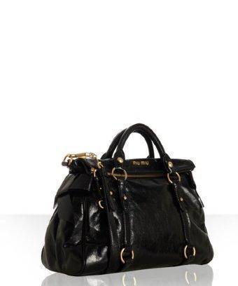 Miu Miu Black Calfskin Fold Top Shopping Tote