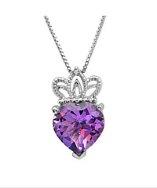 Amanda Rose Collection Sterling Silver Amethyst And Diamond Heart With Crown Pendant