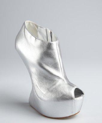 Giuseppe Zanotti Silver Metallic Leather Sculptural Wedge Booties