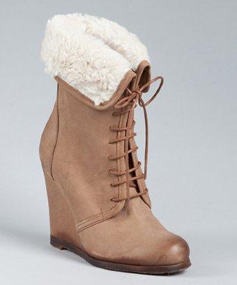 Boutique 9 Toffee Leather 'distance' Faux Fur Lined Wedge Boots