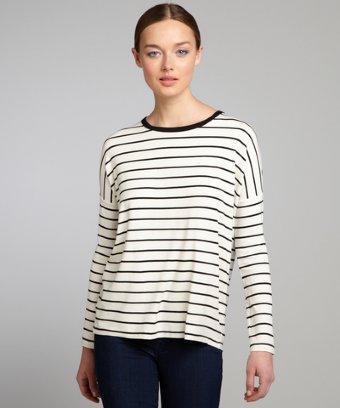 Wyatt Black And White Striped Jersey Knit Long Sleeve Top