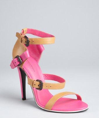 Bottega Veneta Nude And Shock Leather Double Buckle Sandals