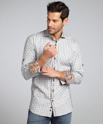 Bogosse Grey Jacquard Cotton 'g David 88' Spread Collar Button Front Shirt