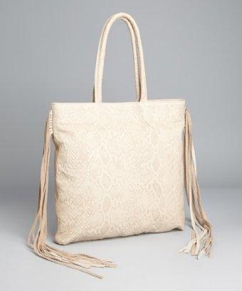 Zara Terez Cream Snake Embossed Leather 'fringe' Tote