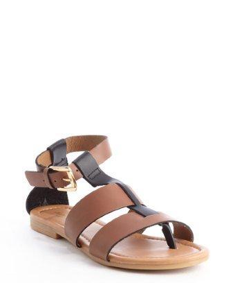 Charles By Charles David Brown And Black Leather Anklestrap 'vanna' Sandals