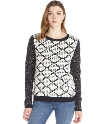 Fred And Sibel Navy And Cream Waffle Knit Patterned Sweater