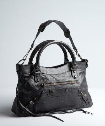 Balenciaga Black Distressed Lambskin Convertible Fringed 'mini City' Satchel