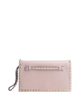 Valentino Petal Pink Leather 'rockstud' Studded Accent Wristlet Clutch
