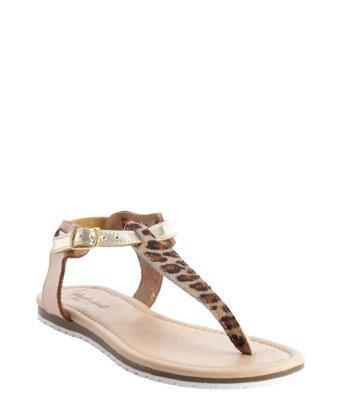 Charles By Charles David Khaki And Gold Leather 'mearilena' Leopard Hair Accent Strap Sandals