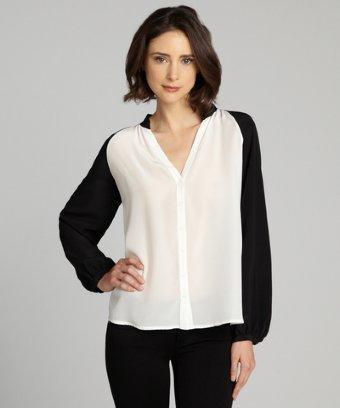 Wyatt Black And White Button Front Long Sleeve Blouse