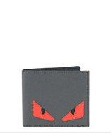 Fendi Grey And Red Leather Monster Eye Bi-fold Wallet