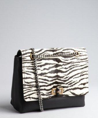 Lanvin White And Black Print Pony Hair And Leather 'happy' Shoulder Bag