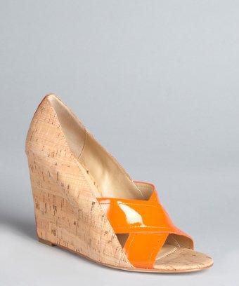 Diane Von Furstenberg Orange Patent And Cork 'tafari' Covered Wedges