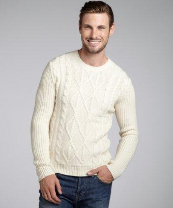 Wyatt Ivory Wool Cable Knit Fishermans Sweater