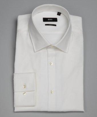 Hugo Boss White Oxford Cotton Button Front Dress Shirt