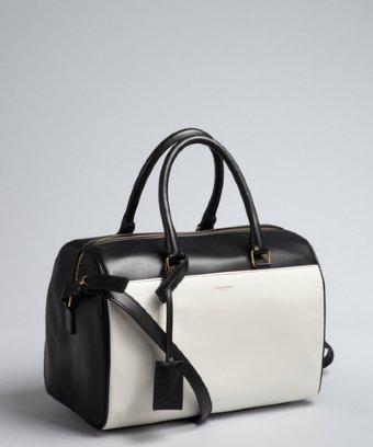 Saint Laurent White And Black Colorblock Leather Small Duffel Bag
