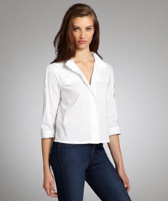 Bcbgmaxazria White Stretch Cotton Tab Sleeve 'emelia' Button Up Blouse