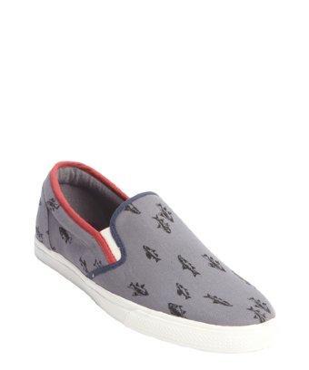 Ben Sherman Grey Fish Printed Canvas Slip On Loafers
