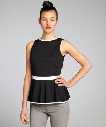 Casual Couture By Green Envelope Black And White Jersey Knit Colorblock Peplum Top