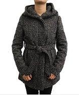 Coffeeshop Short Charcoal Boucle Wool Wrap Coat With Belt