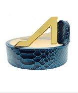 Apolinar Blue Snake Embossed Leather Gold Buckle