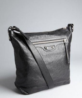 Balenciaga Black Leather Zip Pocket  Day  Shoulder Bag