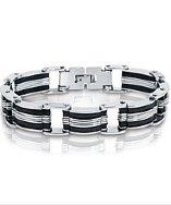 Oxford Ivy Stainless Steel With Black Rubber Mens Chain Link Bracelet 8 Inch