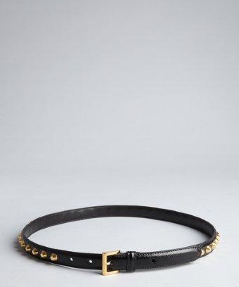 Prada Black Leather Studded Skinny Belt