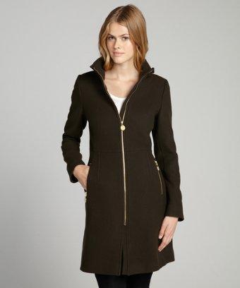 Elie Tahari Olive Wool Blended 'loriana' Zip Front Jacket