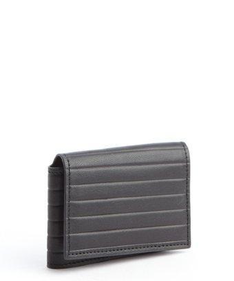 Joseph Abboud Black Stripe Embossed Leather Flip Passcase Wallet