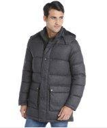 Vince Camuto Charcoal Herringbone Quilted Knit Leather Trim Down Hooded Parka