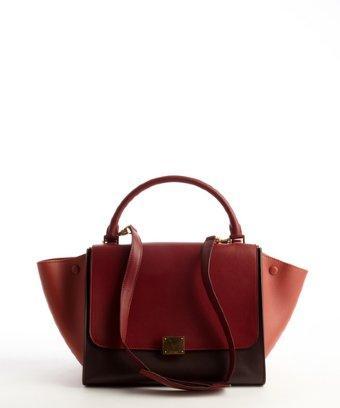Celine Burgundy And Maroon Leather 'trapeze' Top Handle Bag