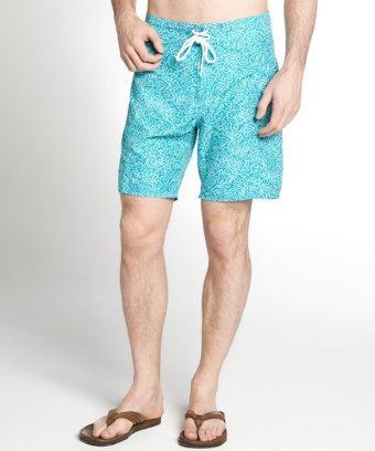 Trunks Teal Squiggle Print  'san O' Volley' Swim Trunks