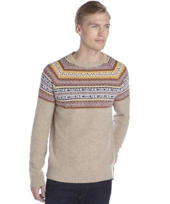 3rd & Army Beige Wool Blend 'kent' Intarsia Crewneck Sweater