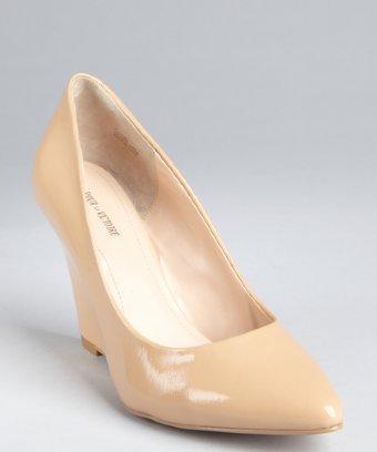 Pour La Victoire Beige Patent Leather Pointed Toe 'milla' Wedges
