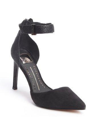 Dolce Vita Black Pebbled Leather And Suede Anklestrap Pointed Toe Pumps