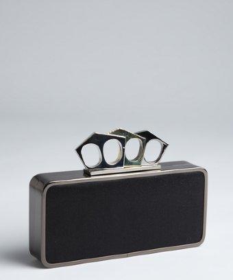 Bcbgmaxazria Black Metal Frame 'ophelia' Knuckle Duster Minaudiere