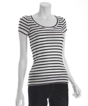 Bcbgmaxazria White And Black Striped Jersey 'ashlyn' Short Sleeve T-shirt