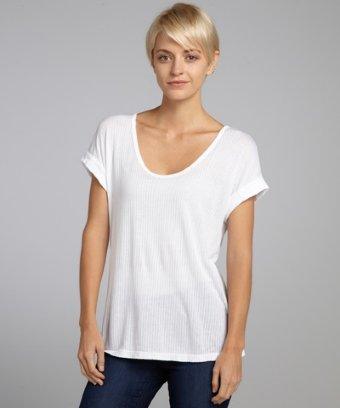 Three Dots White Cotton Blend Scoop Neck T-shirt