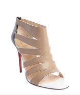 Christian Louboutin Beige And Black Cutout Leather Open Toe Heel Booties