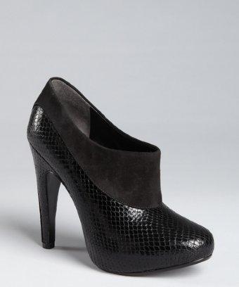 Belle By Sigerson Morrison Black Reptile-embossed Patent Leather And Suede 'kenda' Booties