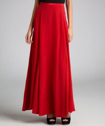 Mason Red Silk Flared Hem Maxi Skirt