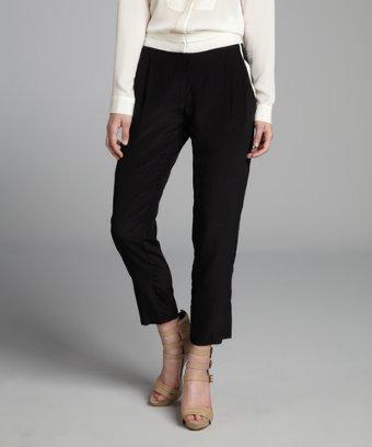 Wyatt Black And White Silk Pleated Tuxedo Trim Trouser