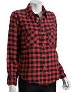 American Colors red cotton plaid double pocket shirt