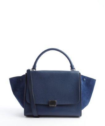 Celine Navy Leather Suede Accent 'trapeze' Bag