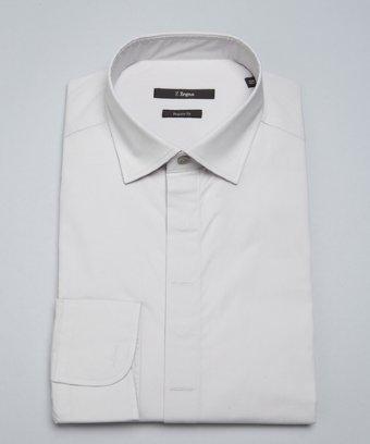 Z Zegna Grey Cotton Spread Collar Dress Shirt