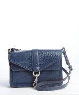 Rebecca Minkoff Danube Blue Croc Embossed Leather 'hudson Moto' Mini Shoulder Bag